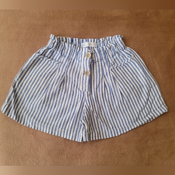Zara Girl White/Blue Striped Elasticized Waistband Shorts Size 13-14 (cm164) - Picture 1 of 3